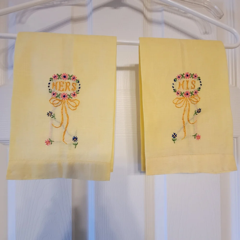 Vintage His & Hers & Guest Tea Towels , Embroidered, Wedding gift! Cottage!!
